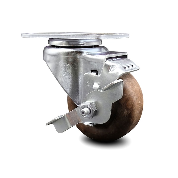 3 Inch High Temp Glass Filled Nylon Swivel Top Plate Caster with Brake SCC